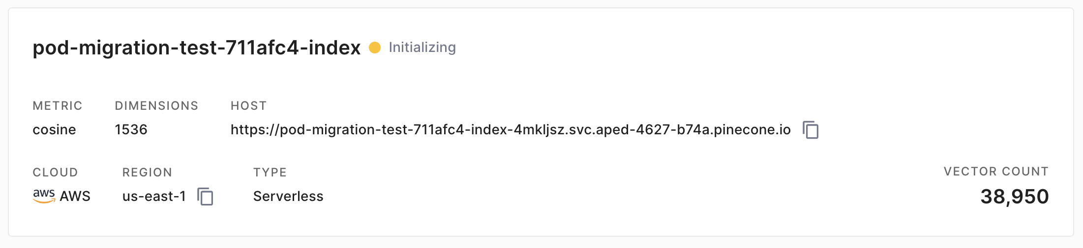 create index from collection - initializing status