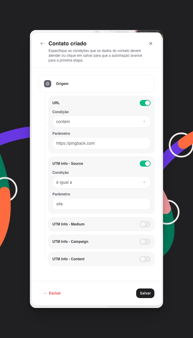 Gatilho Contato Origem