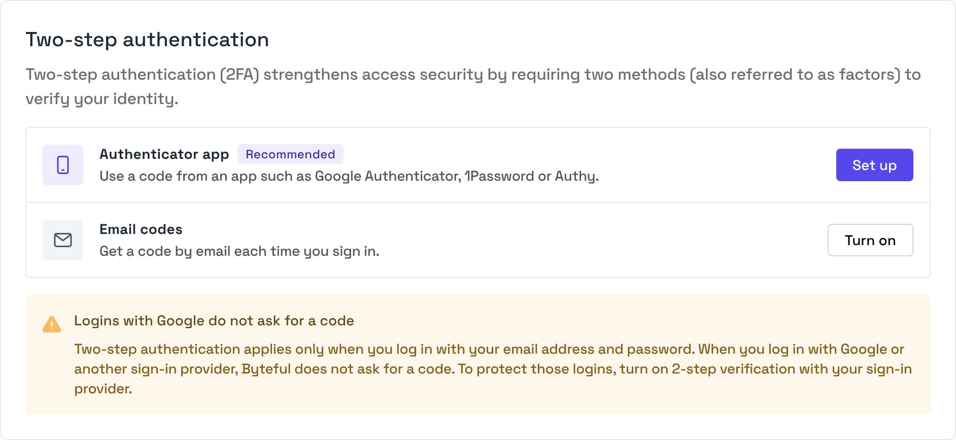 Byteful Two-step Authentication Card