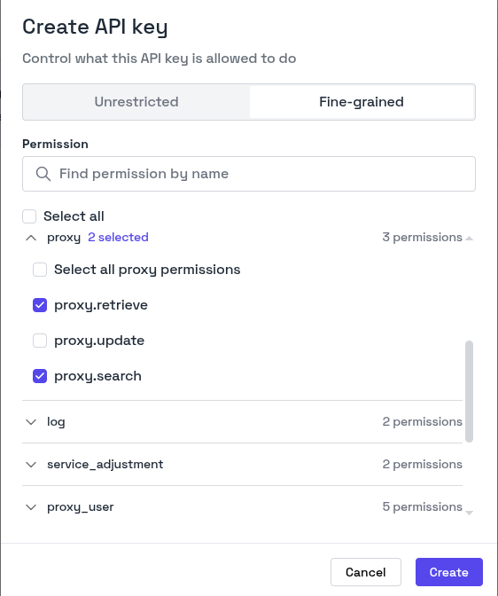 Byteful Fine-grained API Key Permissions
