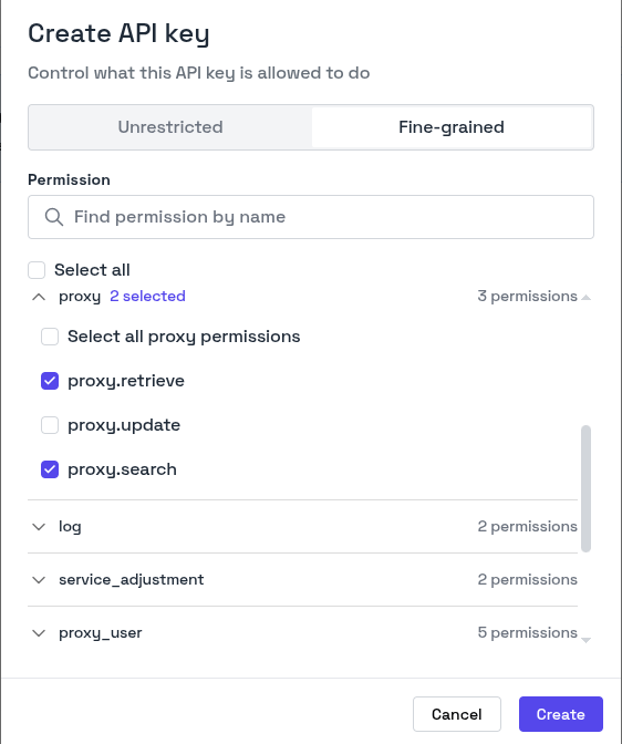 Byteful Fine-grained API Key Permissions