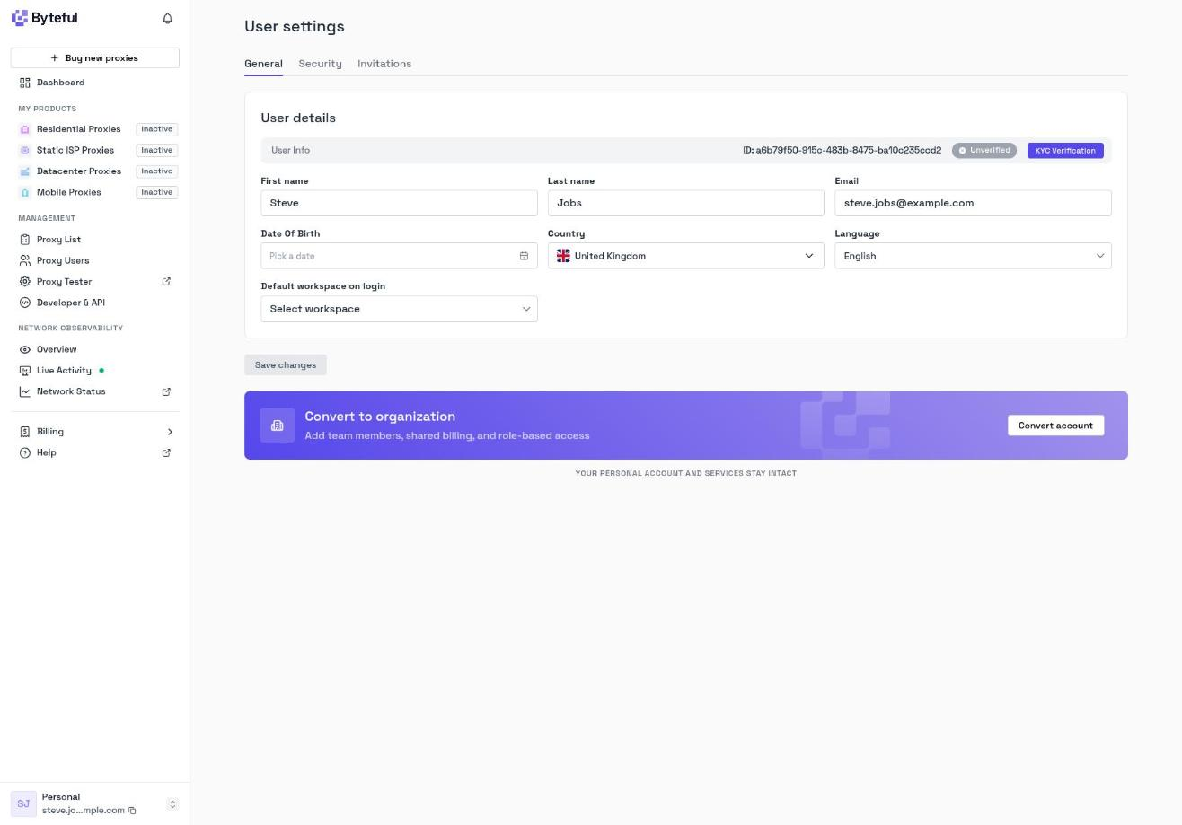 Byteful Convert to Organization