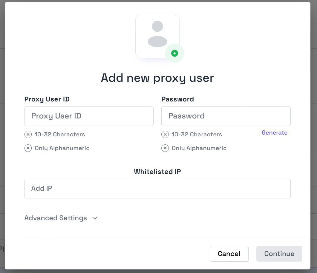 Byteful Create Proxy User
