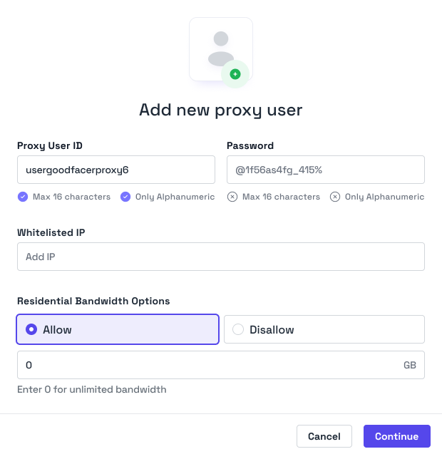 Ping Proxies Create Proxy User