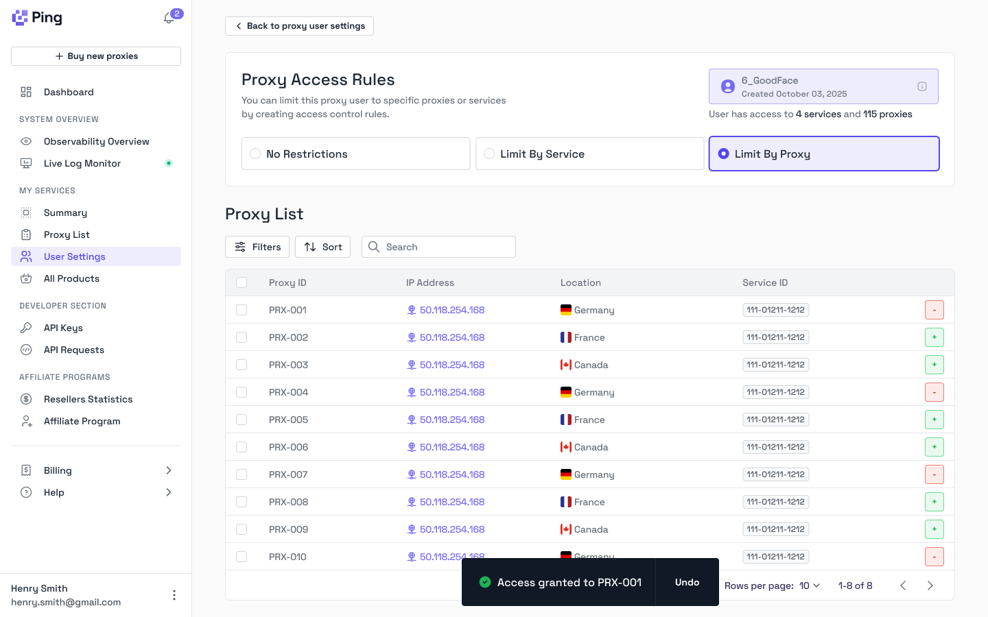 Editing a Proxy User - Byteful Documentation