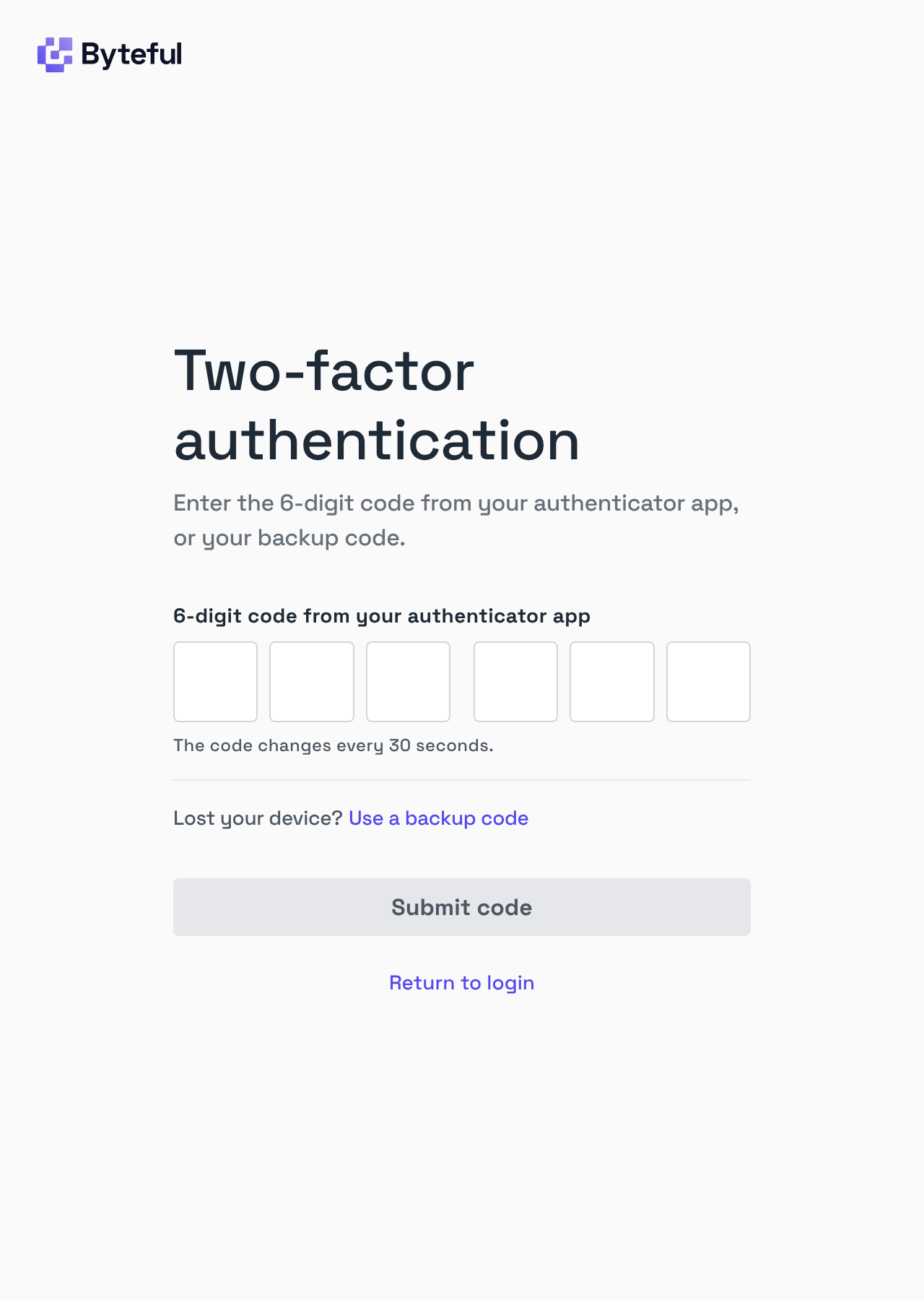 Byteful Two-factor Authentication Login