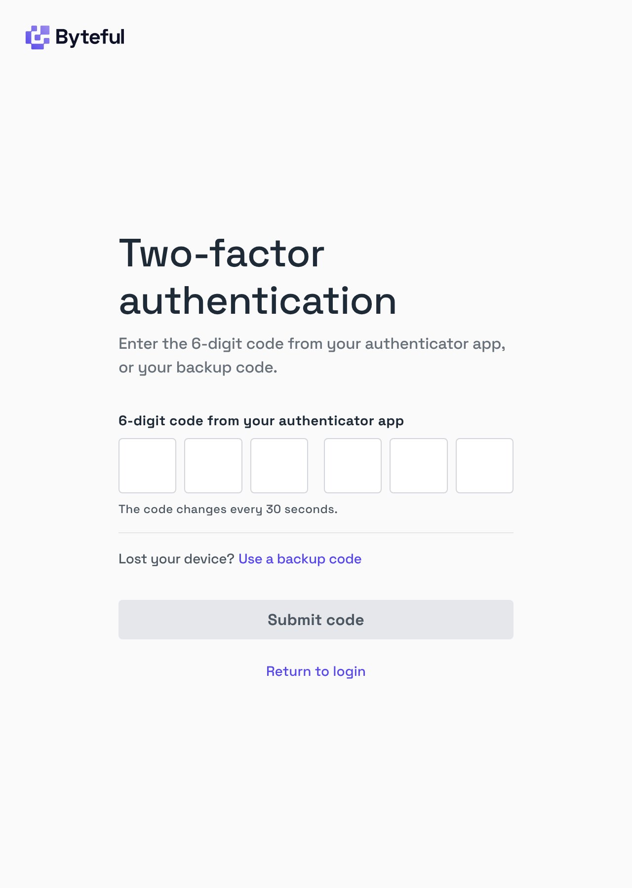 Byteful Two-factor Authentication Login
