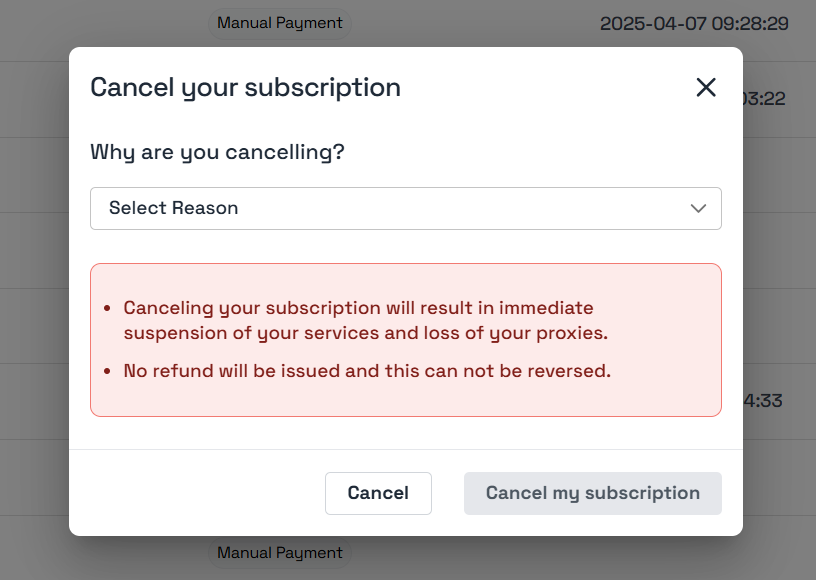 Ping Proxies Cancellation Options
