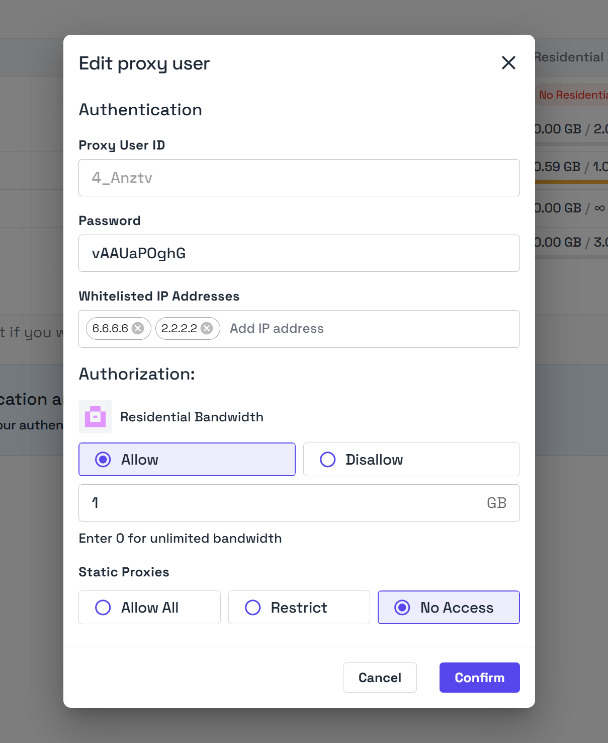Ping Proxies Edit Proxy User