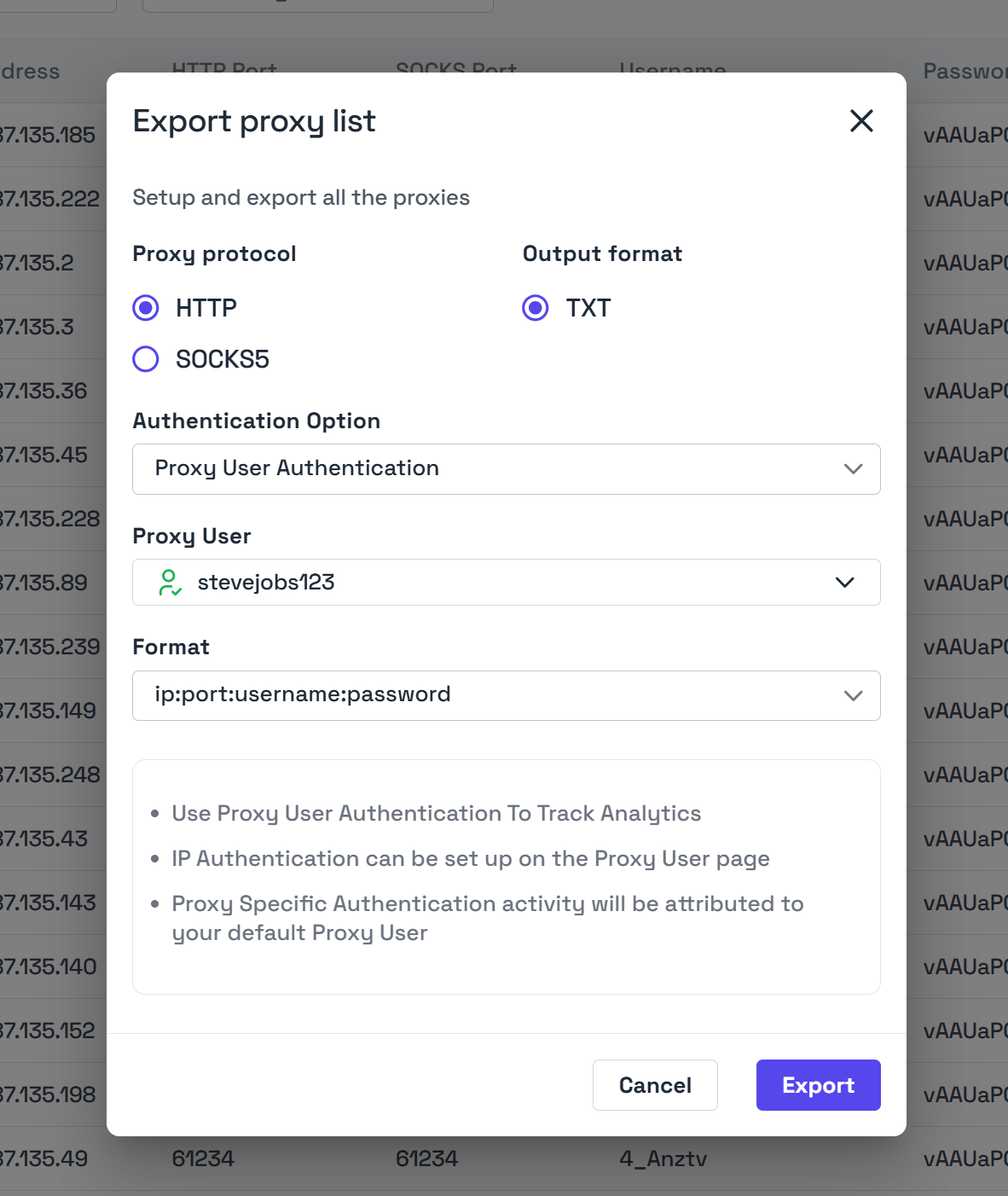 Ping Proxies Static List Export Page