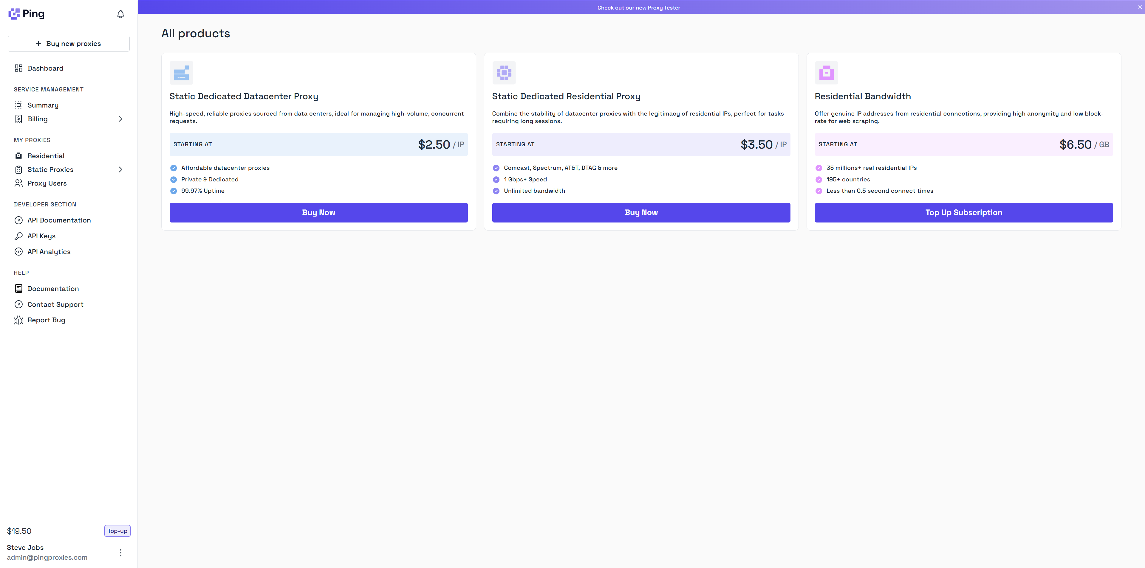 Ping Proxies Product Page