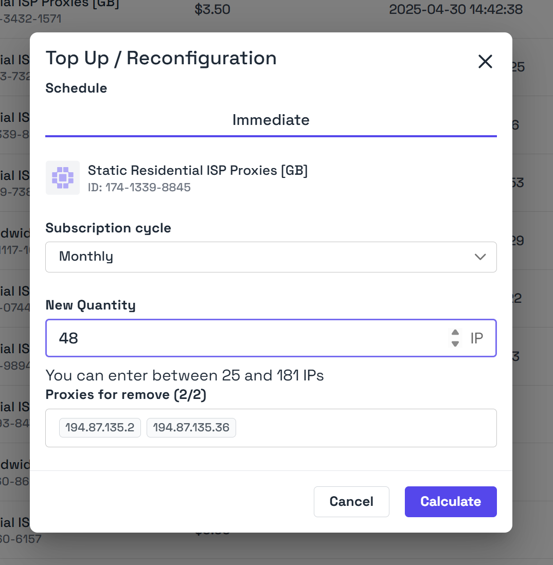 Service reconfiguration options