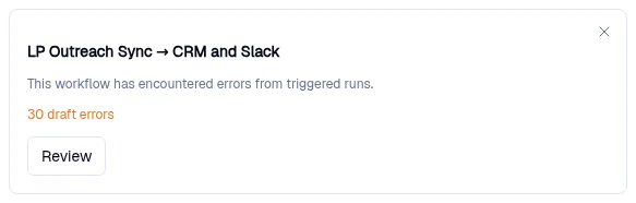 Close-up of a Guardian error notification card with a Review button