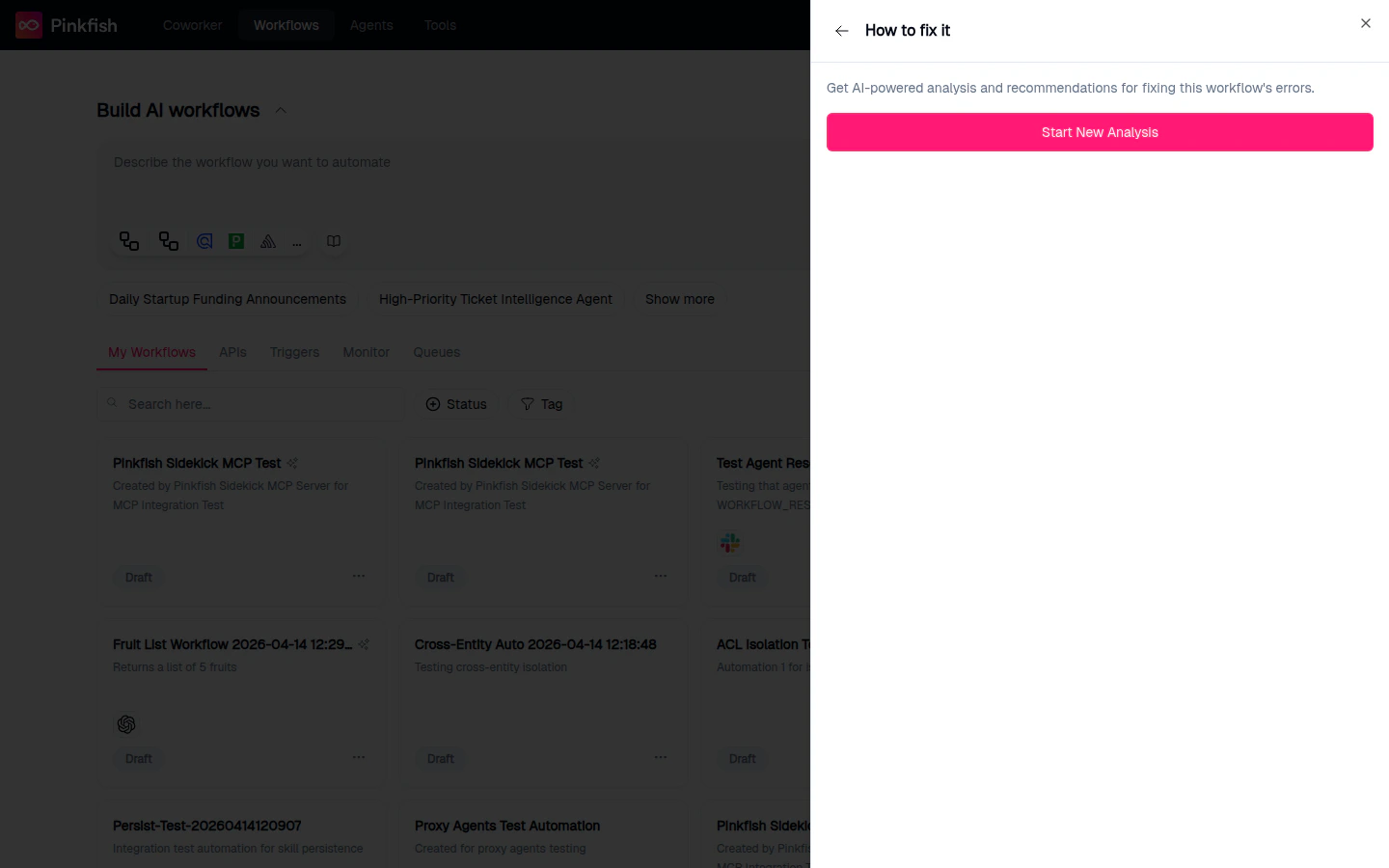 How to fix it tab with Start New Analysis call-to-action