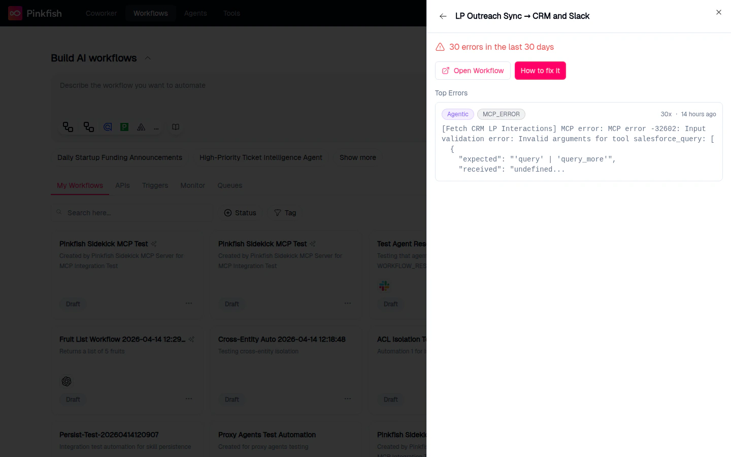 Guardian Agent panel showing error summary and Top Errors list