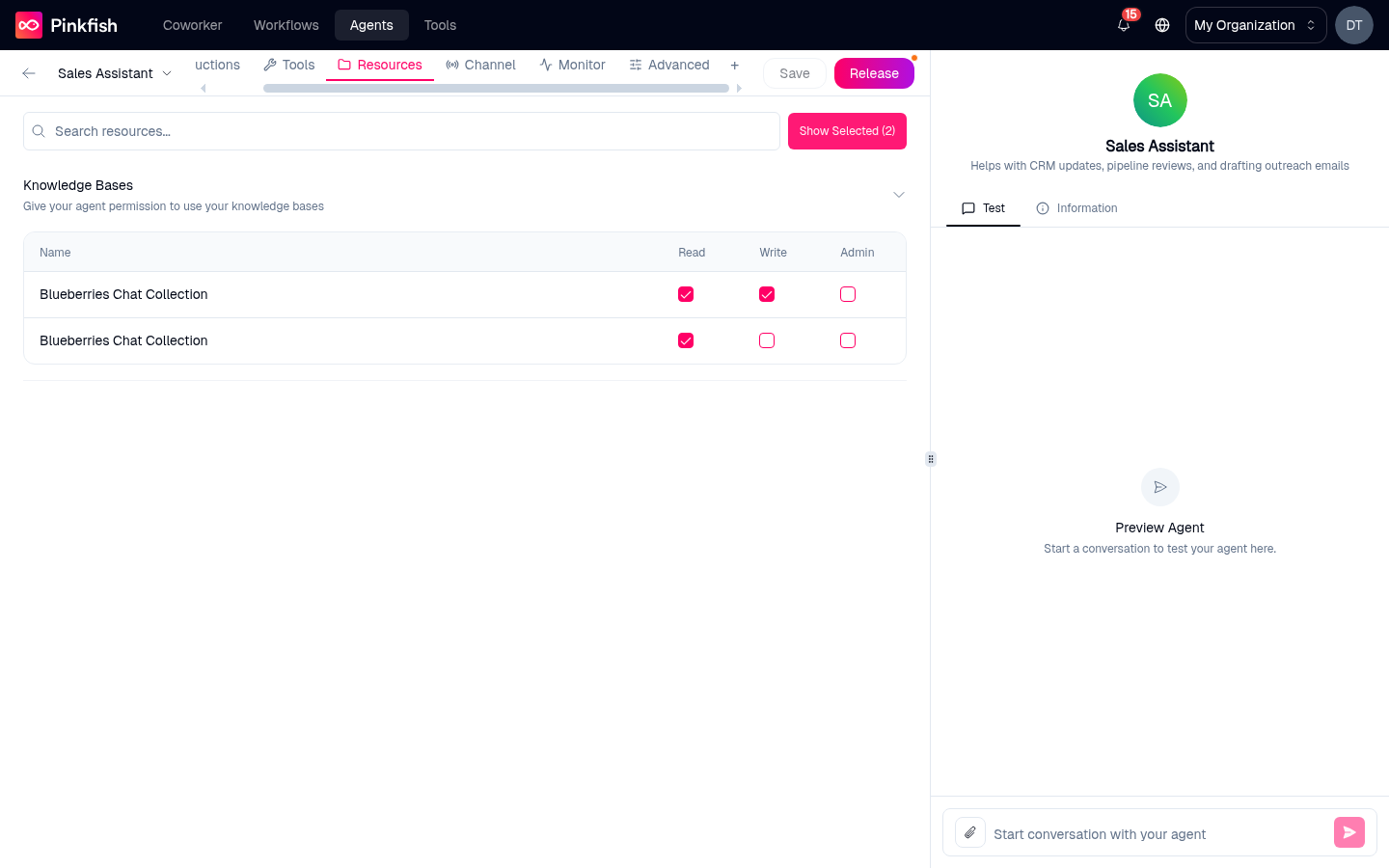 Resources tab - Pinkfish - AI Agents & Workflows for Getting Work Done