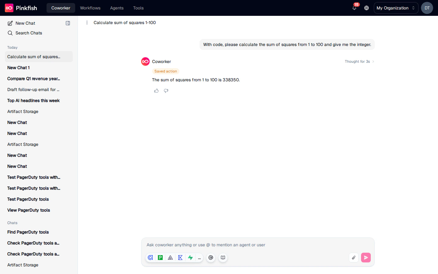 Full chat showing the Saved action replay response