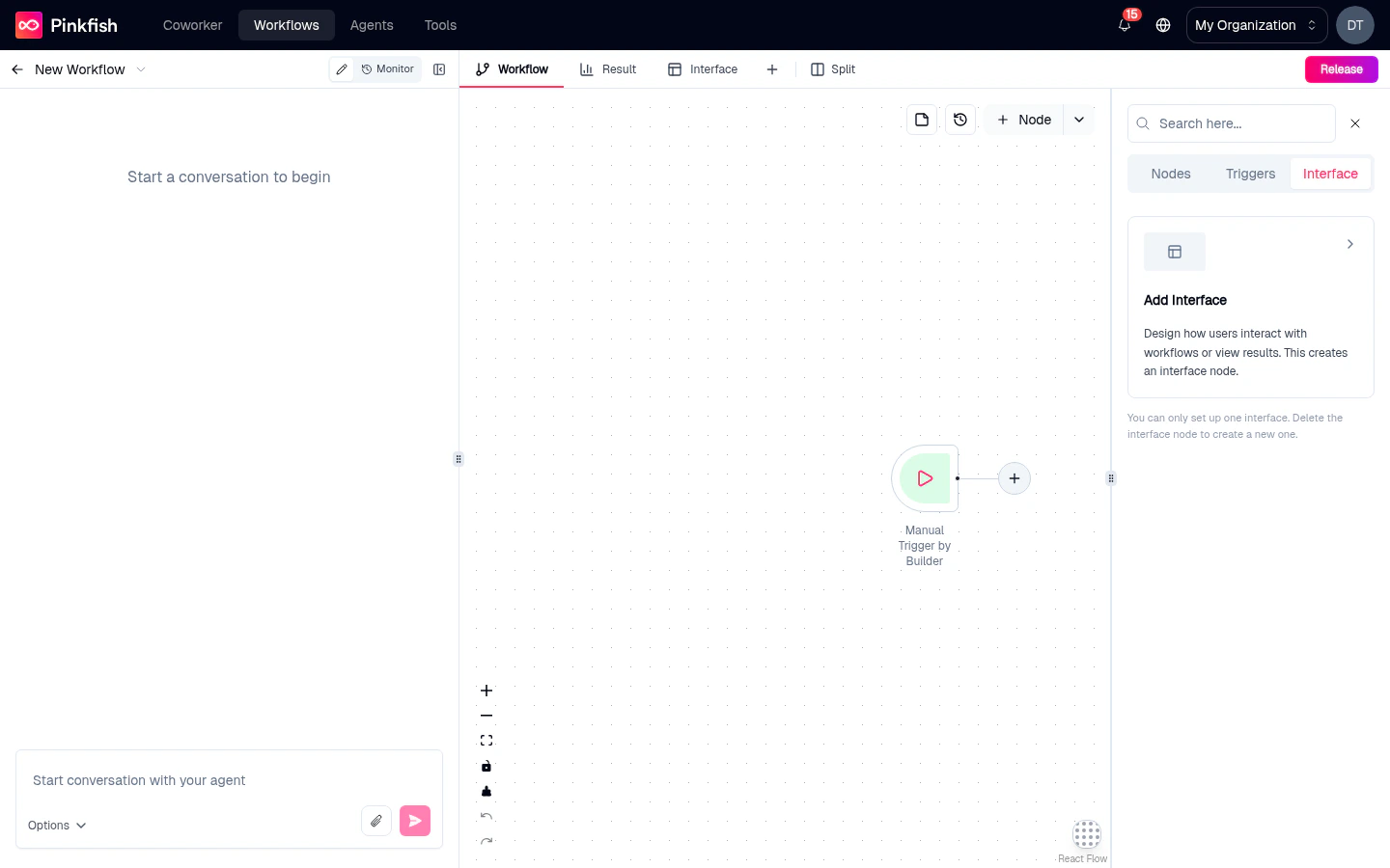 Interface tab of the Add Node panel with a single Add Interface card.