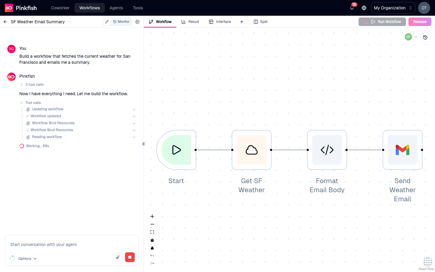 Coding Agent Chat - Pinkfish - AI Agents & Workflows for Getting Work Done