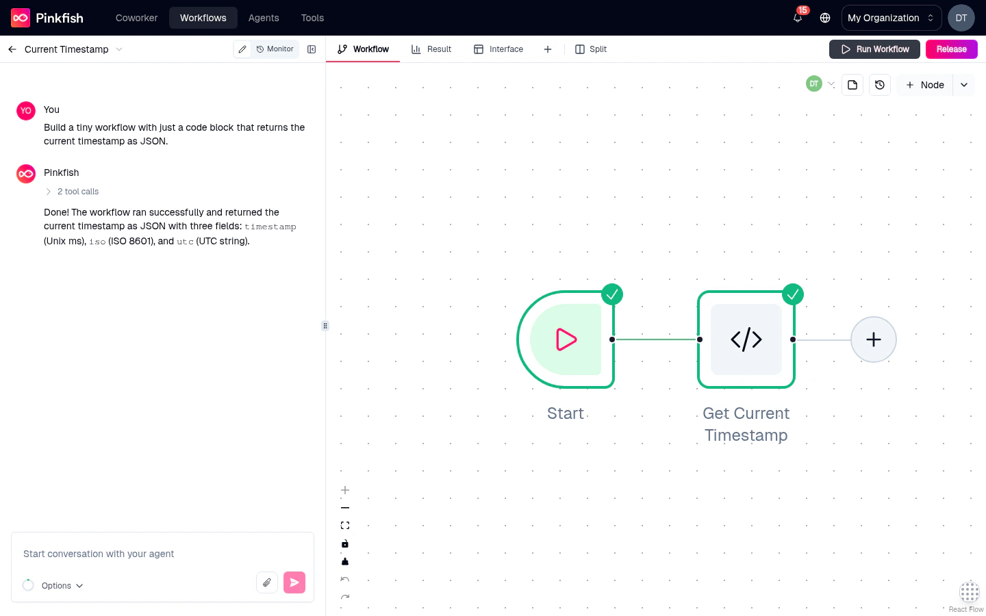 Canvas after a completed run with green checkmark status badges on the executed nodes.