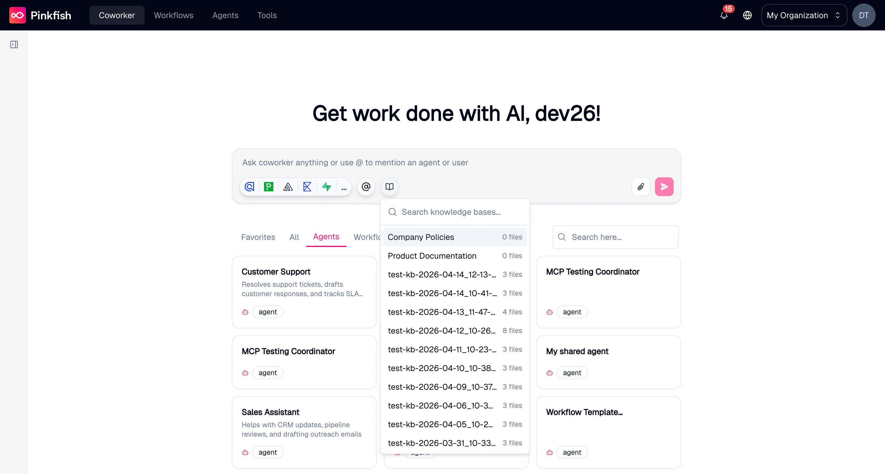 Knowledge base selector showing available collections