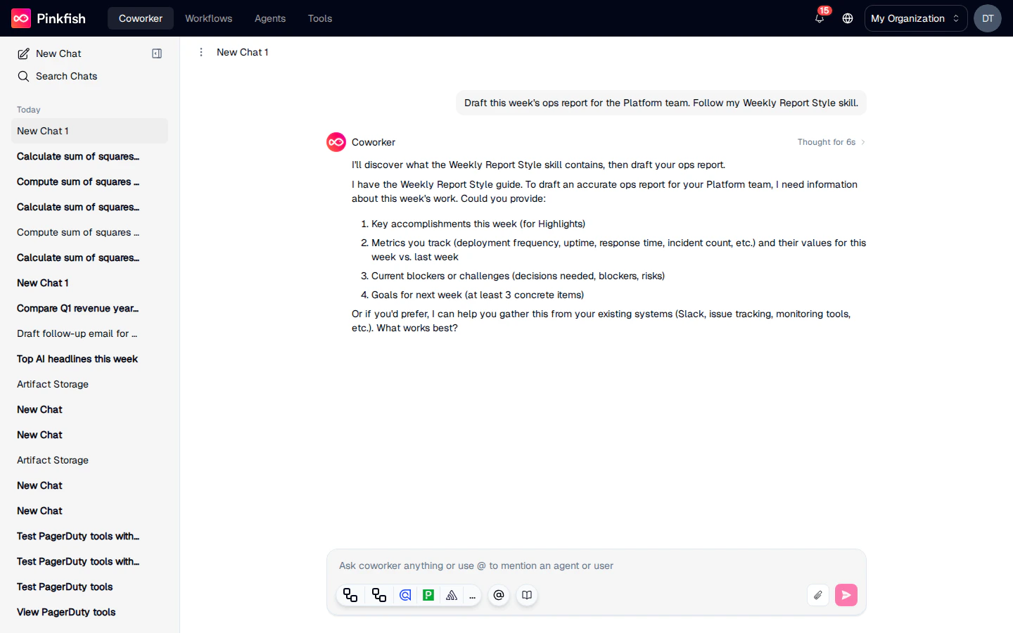 Coworker drafting the weekly report using the Weekly Report Style skill