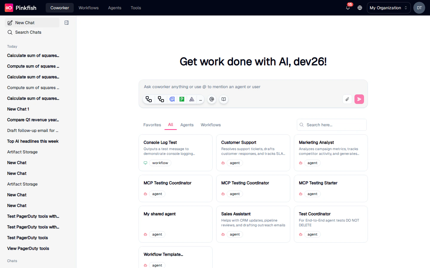 Coworker welcome screen before sending a skill-related prompt