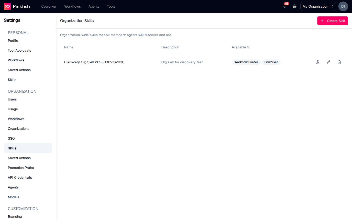 Organization Skills settings page