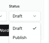 WordPress status menu showing Draft and Publish options