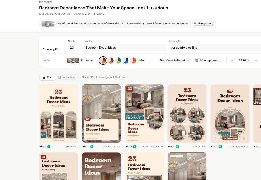 Current Pin Maker gallery with bedroom Pin designs and whole-post controls