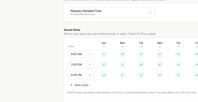 Publishing time zone and weekly queue-time grid