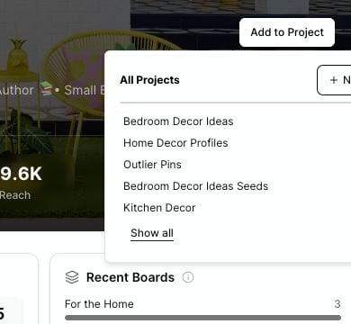 Profile Explorer Project picker opened from the Add to Project button