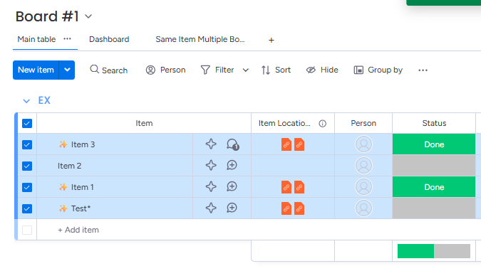 Selecting multiple items with their checkboxes on a monday.com board