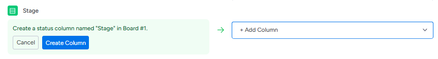 The Create column button next to a missing column in the mapping window