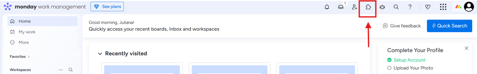 Opening the Apps Marketplace in monday.com