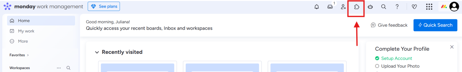 Opening the Apps Marketplace in monday.com