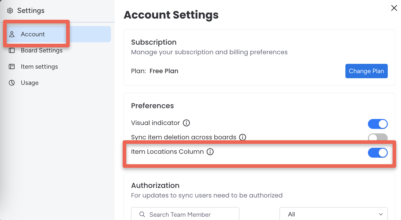 The Item Locations Column toggle in SIMB Settings