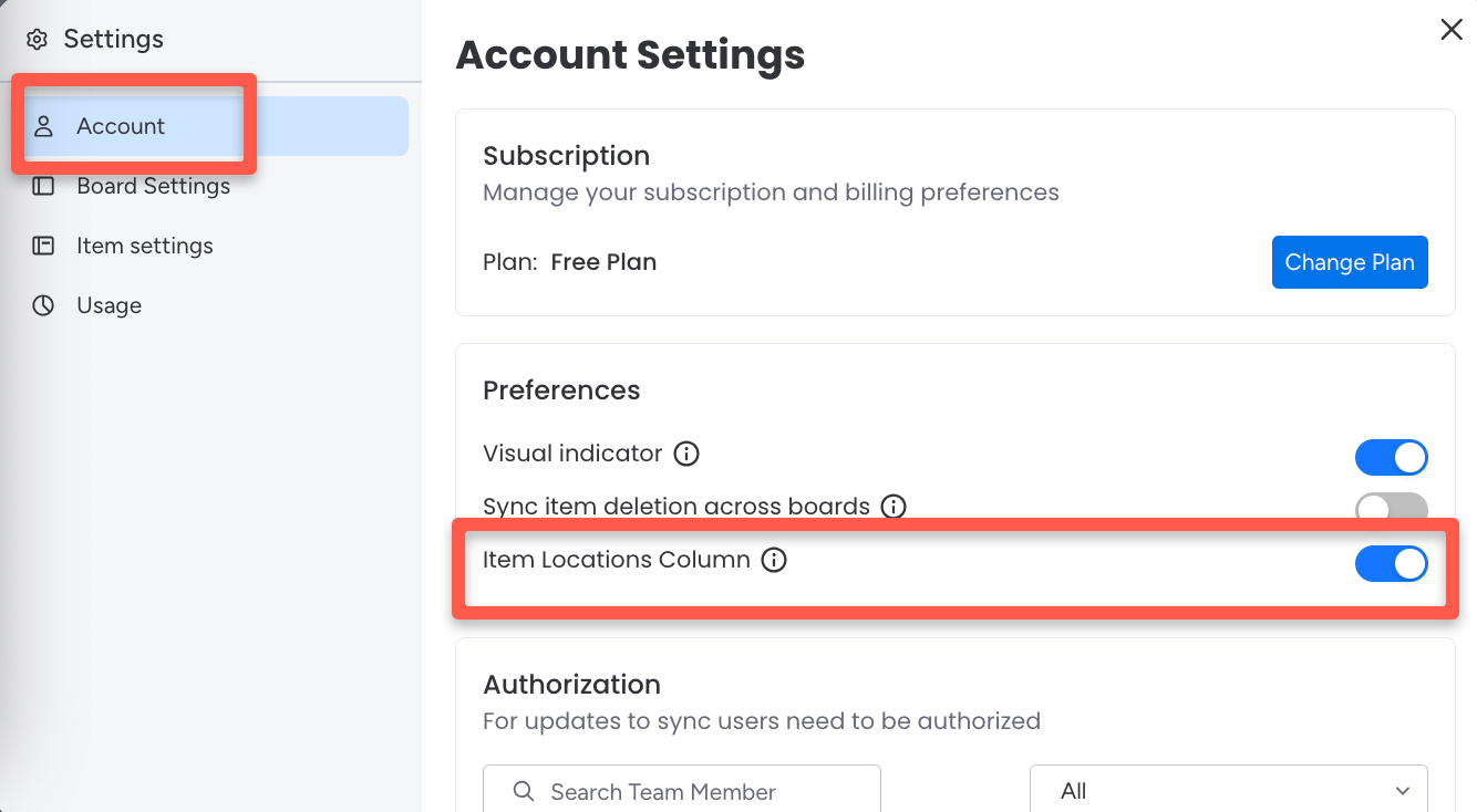 The Item Locations Column toggle in SIMB Settings