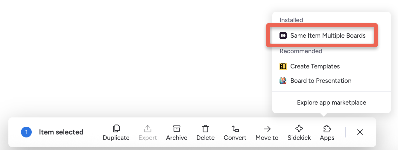 Selecting Same Item Multiple Boards from the app list