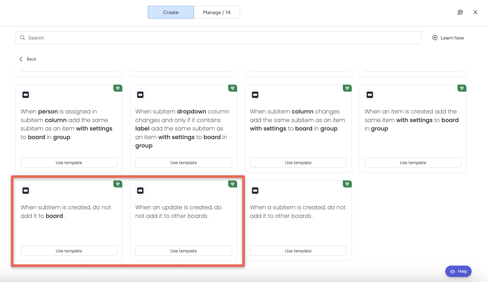 SIMB blocking recipes in the monday.com Integration Center