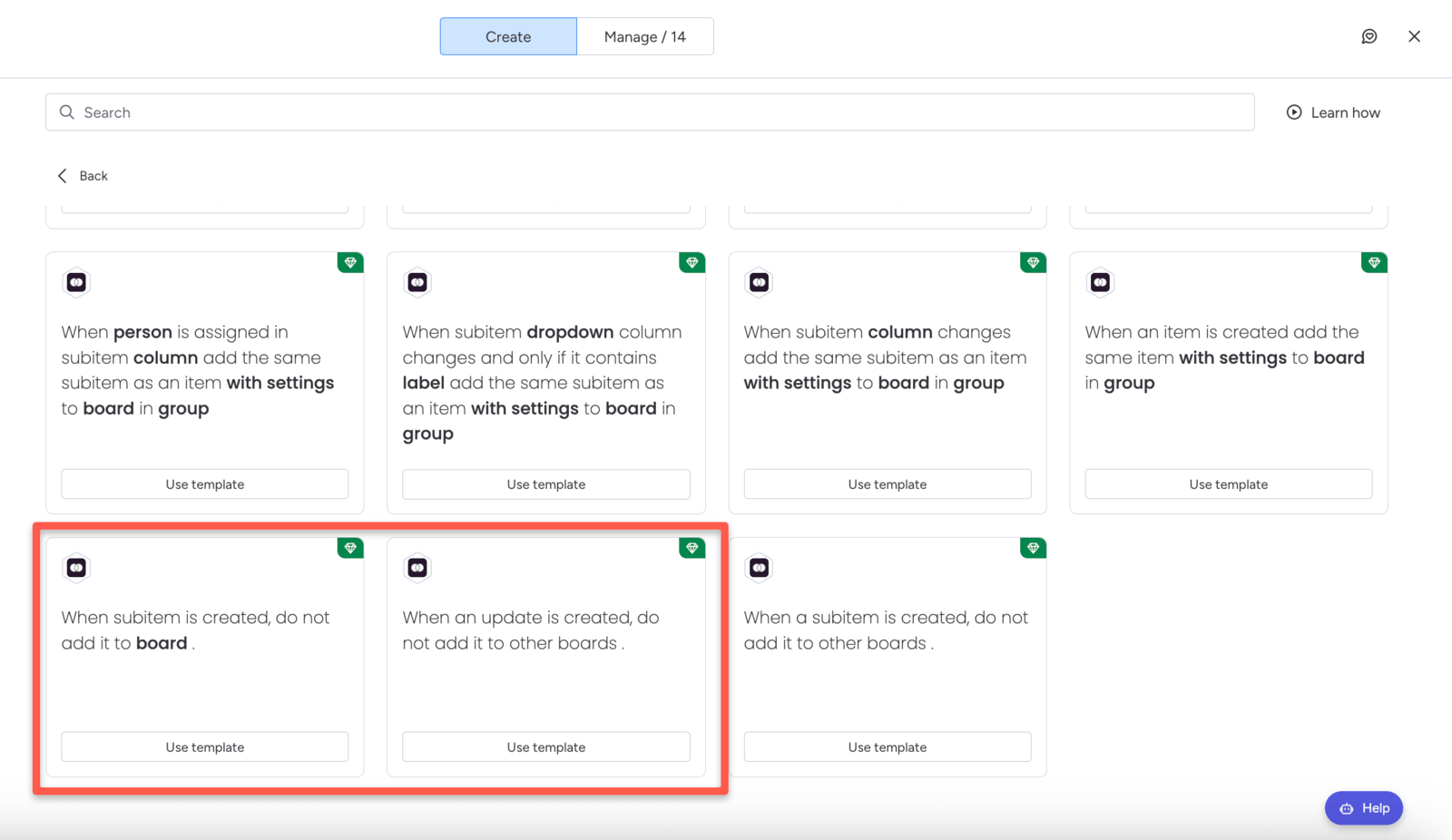 SIMB blocking recipes in the monday.com Integration Center