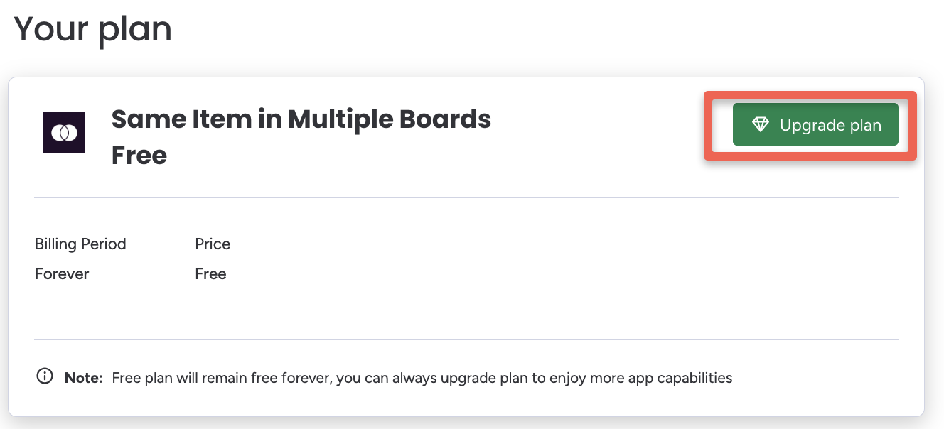 Upgrade Plan button under the Billing section