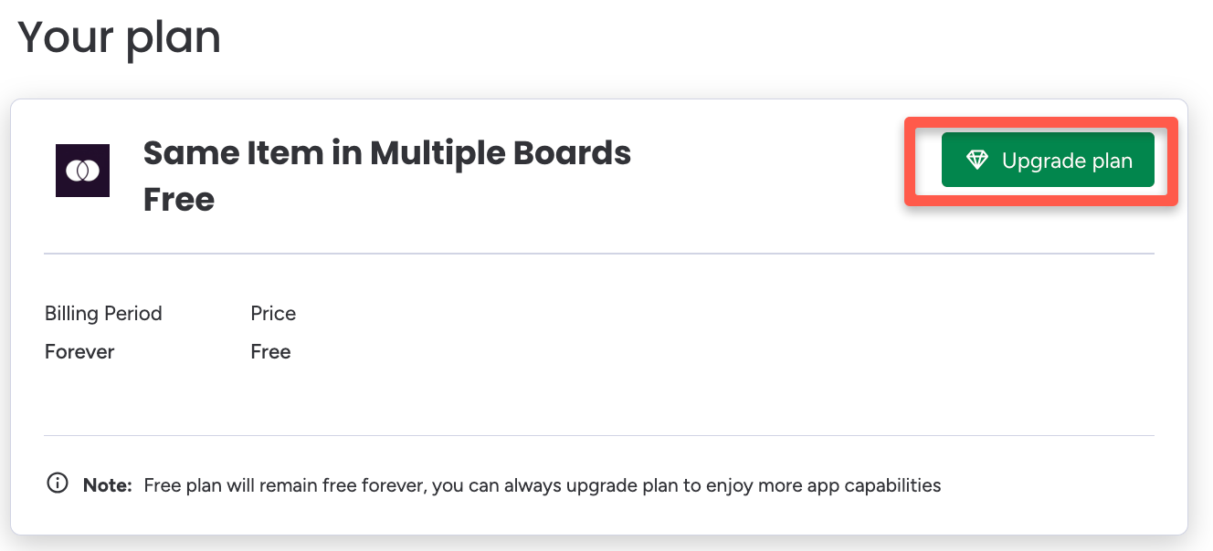 Upgrade Plan button under the Billing section