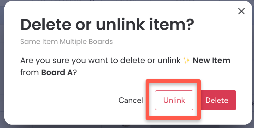 Choose Unlink or Delete