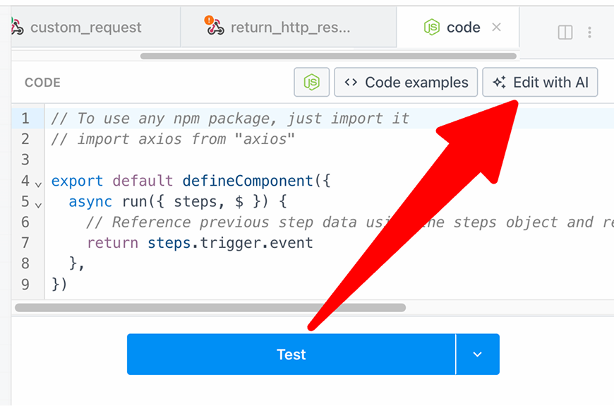 Edit with AI button in code step