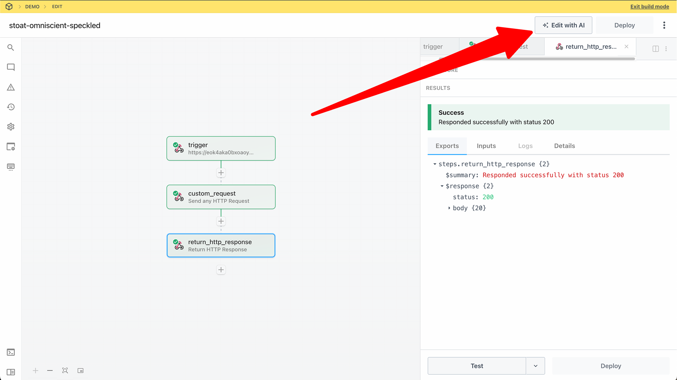 Edit with AI button in workflow header