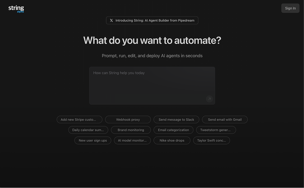 String.com interface for creating new agents and automations
