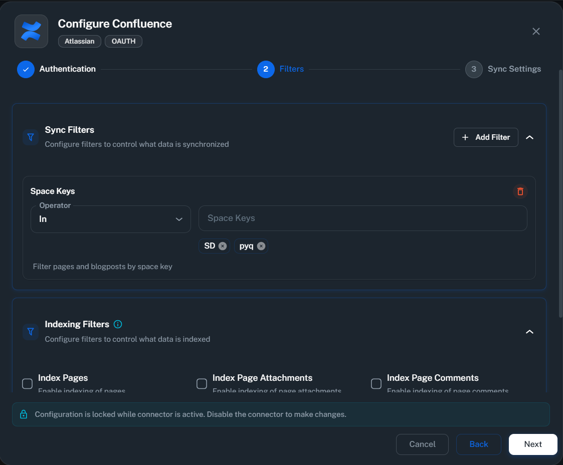 Confluence Filters Configuration