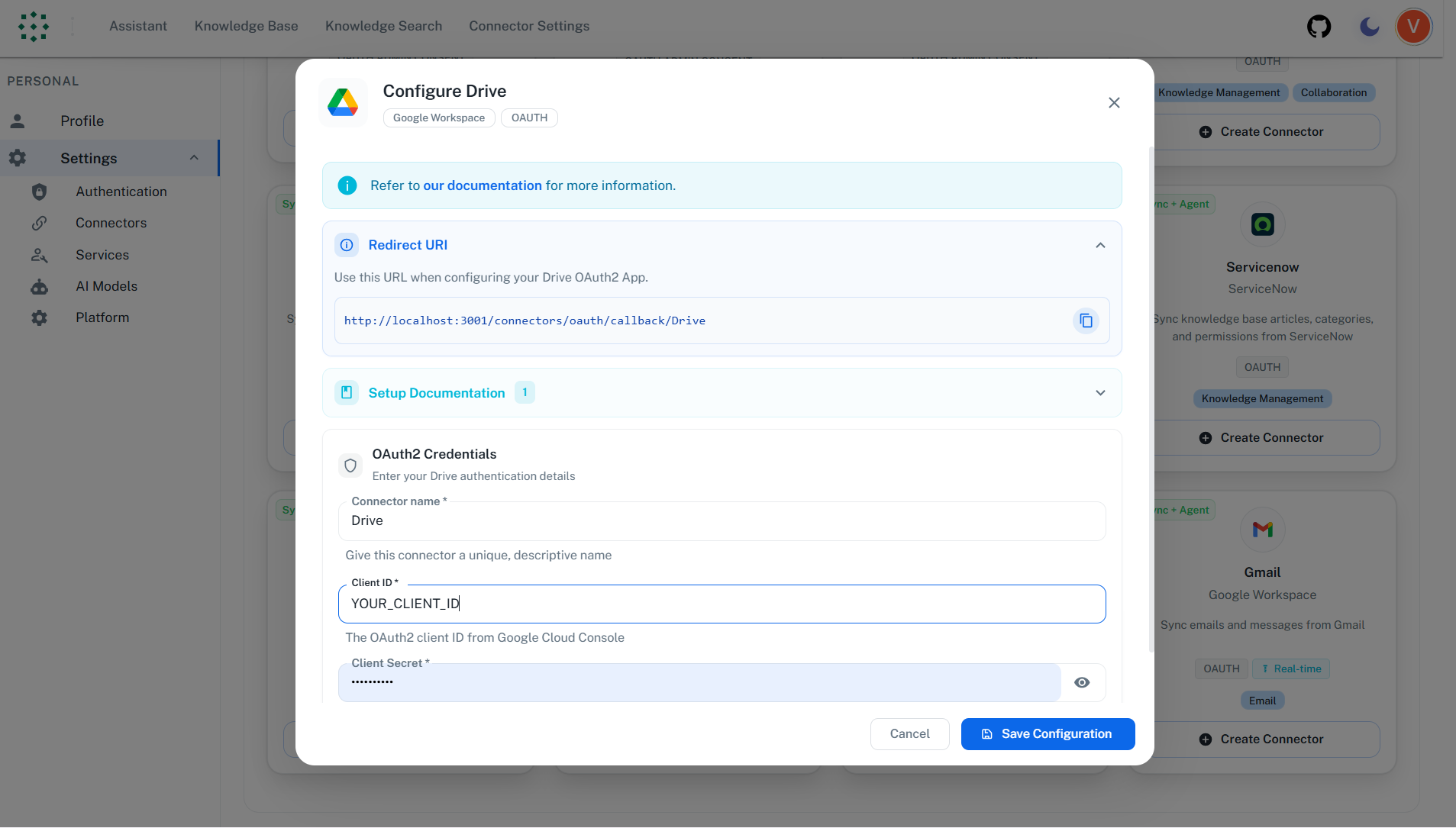 Google Drive auth configuration