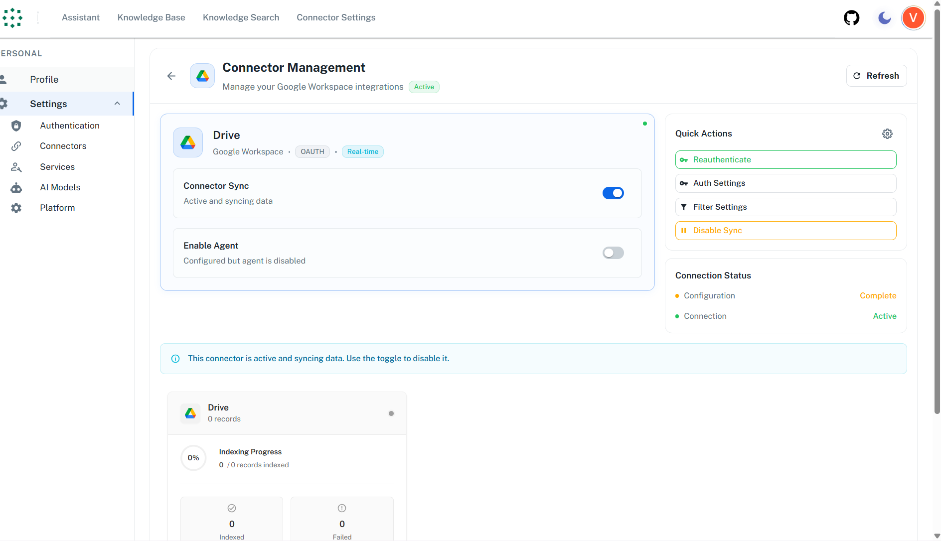Google Drive connector sync status